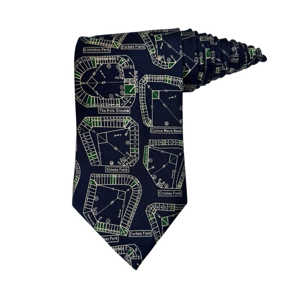 Josh Bach Baseballparks 100% Silk Novelty Necktie Vintage Blue